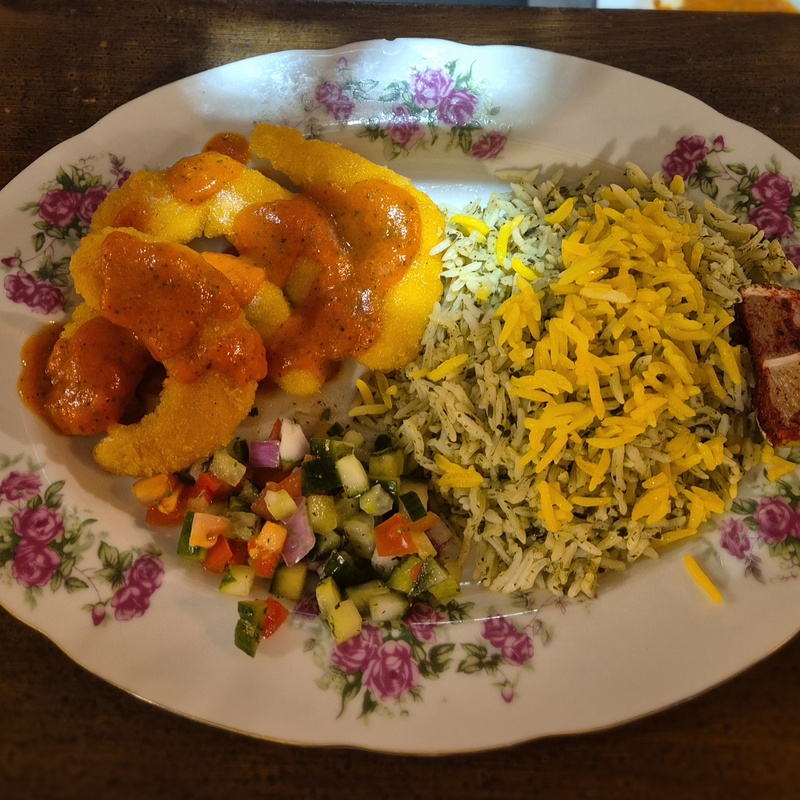 Arroz con hierbas y gambas (Polo Meygou)